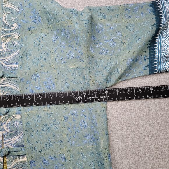 Baitong Open Front Kimono Top XL Blue White Frog Button - Picture 7 of 8